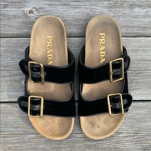 PRADA velvet strap slide sandal (36.5)